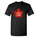 A black t-shirt with the red GymCan logo on it.