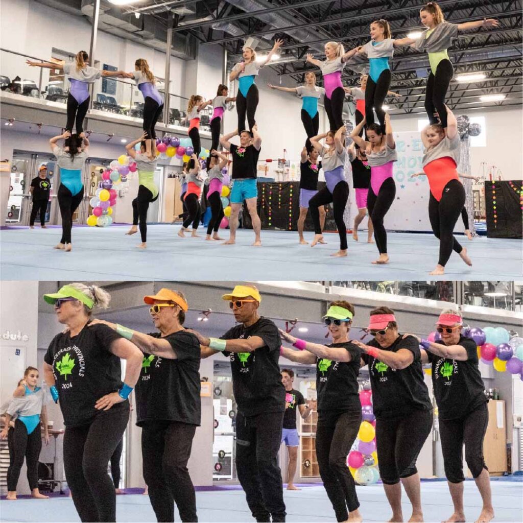 Group photos of the Senior and Legends Gymnaestrada teams