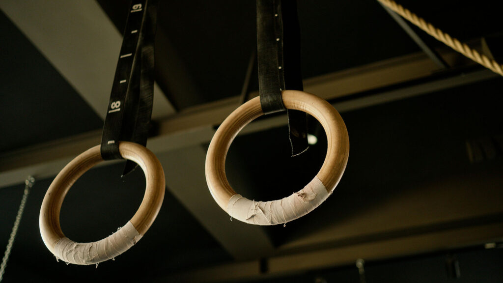 Gymnastics rings hanging in gym